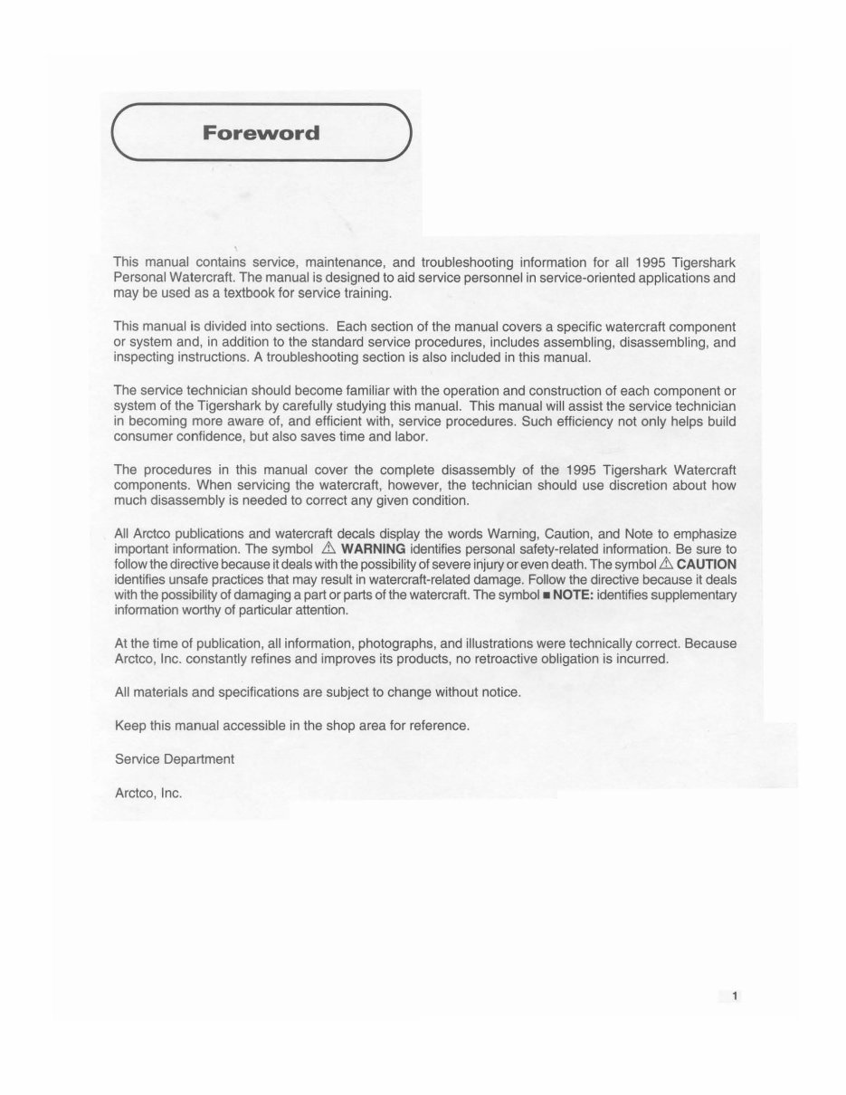 1995 TIGERSHARK DAYTONA Factory Service & Work Shop Manual preview img 2