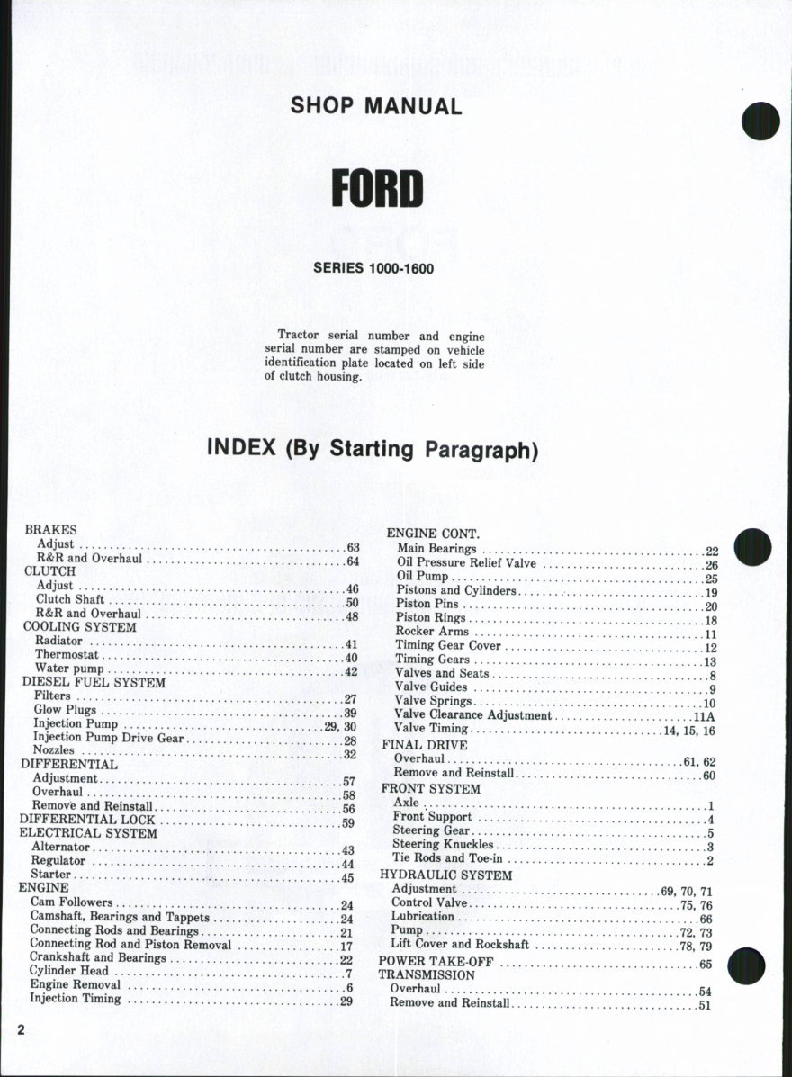 Ford Series 1000-1600 Tractors OEM Service & Repair Manual preview img 1