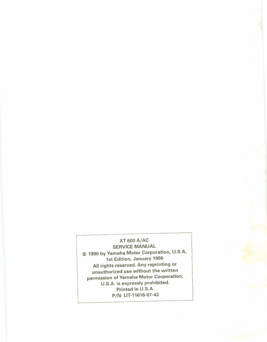 1990-1996 Yamaha XT600 XT600E Service Manual Repair Manuals -and- Owner's Manual, Ultimate Set preview img 1