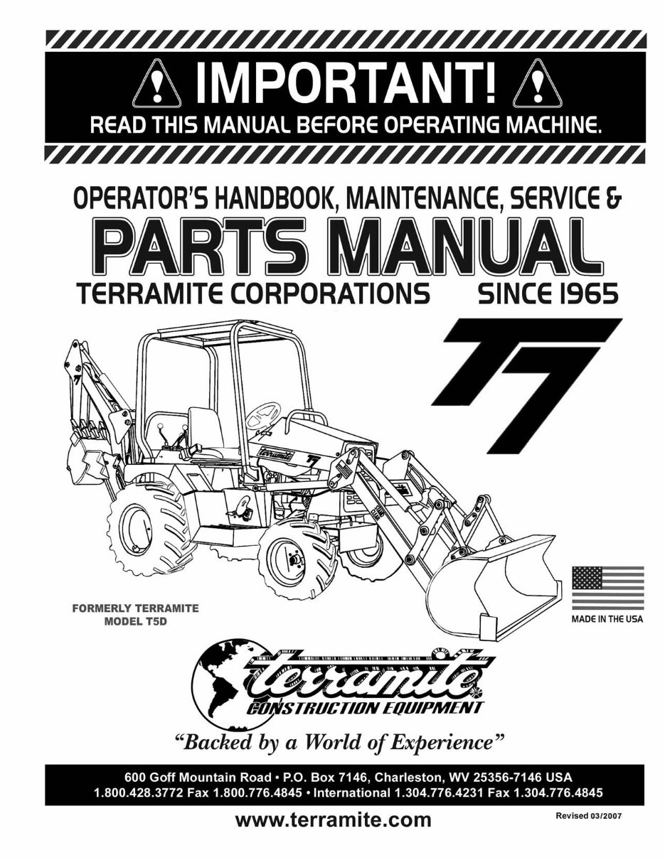 Terramite T7 Compact Tractor Loader Backhoe Parts Manual preview img 1