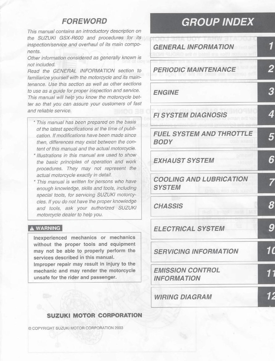 2004-2005 SUZUKI GSX-R600 Motorcycle Service Repair Manual GSXR600 (Highly Detailed FSM, Preview) preview img 2