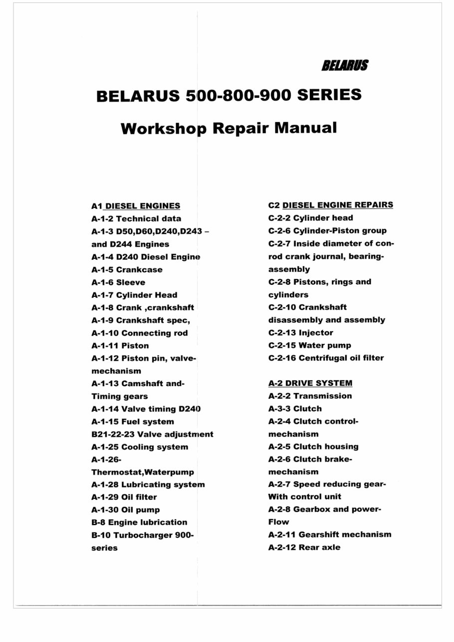 Belarus 500, 800, 900 series Factory Repair Manual preview img 4