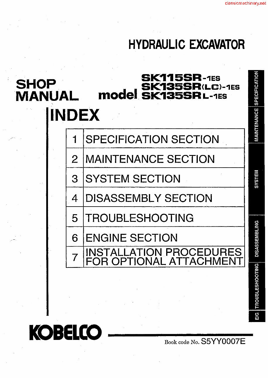 KOBELCO SK135SRLC-1E SHORT RADIUS Excavator Parts Catalog Manual preview img 1