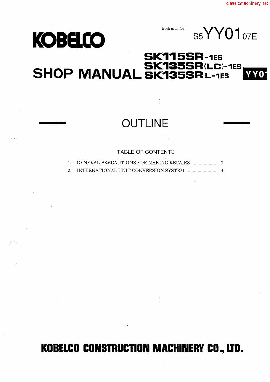 KOBELCO SK135SRLC-1E SHORT RADIUS Excavator Parts Catalog Manual preview img 7
