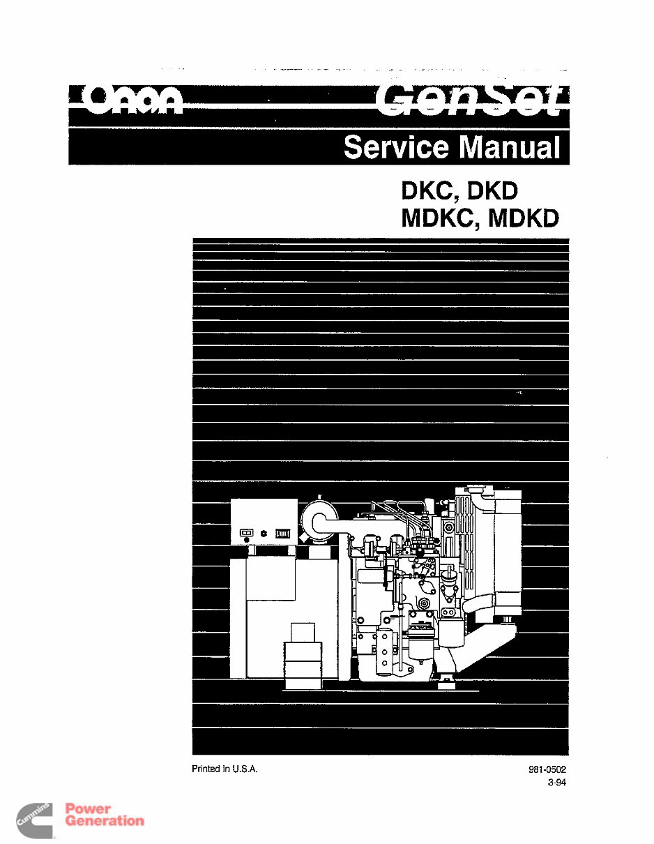 Onan DKC, DKD, MDKC, MDKD Service Manual Cummins Onan Generator Repair Book 981-0502 preview img 2