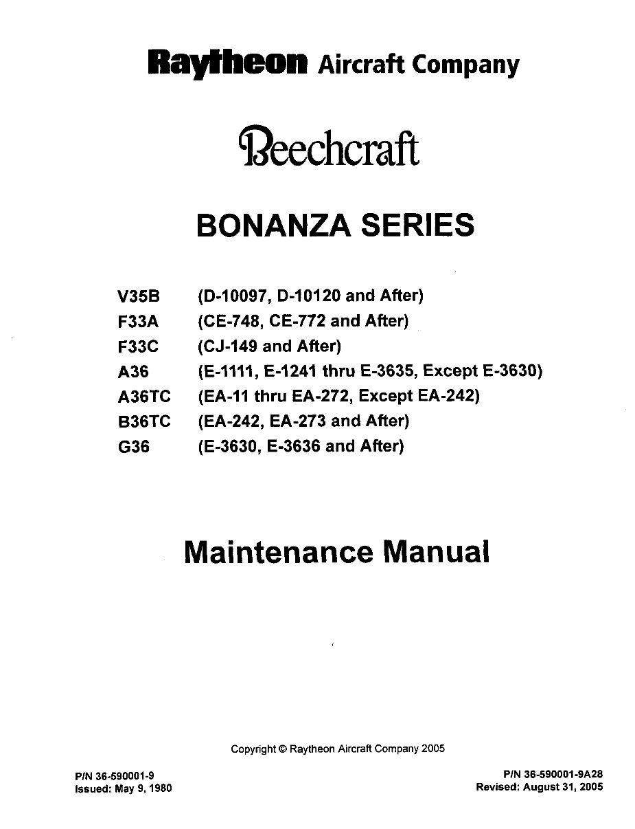 2005 Beechcraft Bonanza V35 Maintenance Service & Repair Manual preview img 1