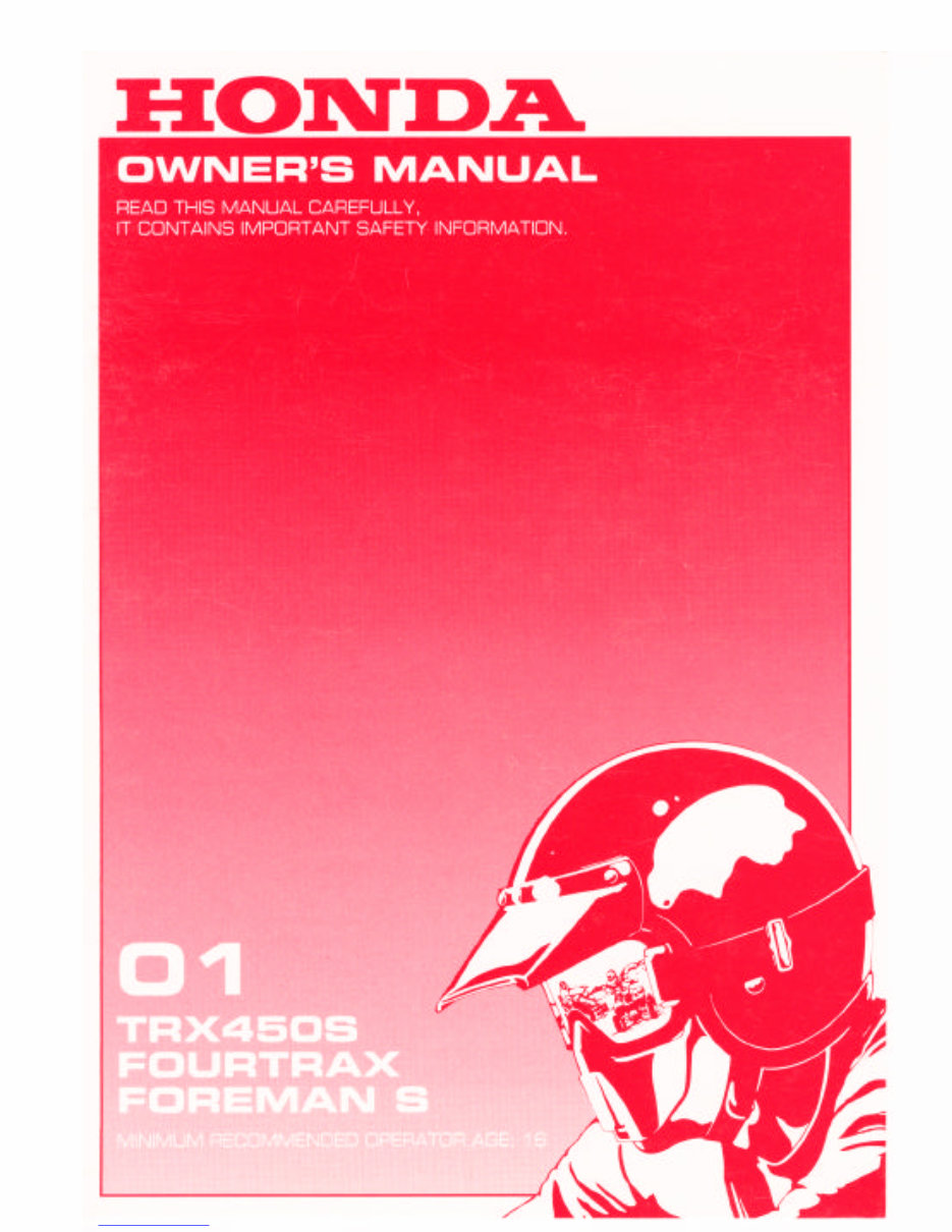 2001 Honda Fourtrax / Foreman S (TRX450S) Owners Manual preview img 1