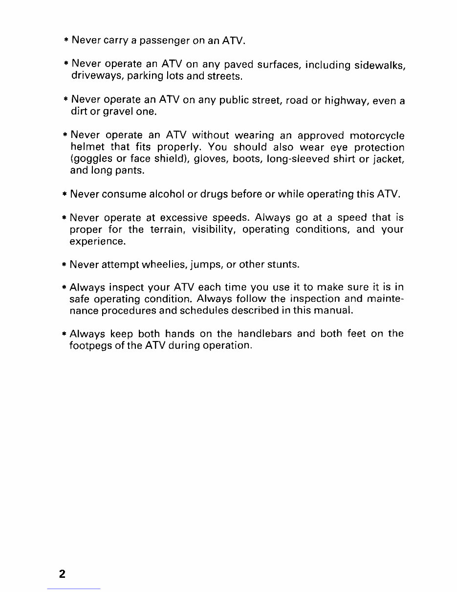 2001 Honda Fourtrax / Foreman S (TRX450S) Owners Manual preview img 8