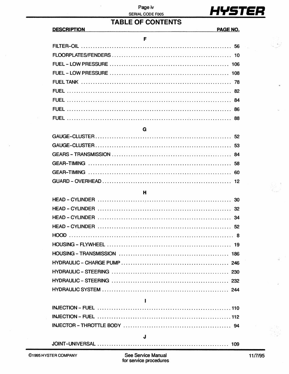 Hyster Challenger F005 (H70XL, H110XL, H90XLS) Forklift Parts Manual preview img 5