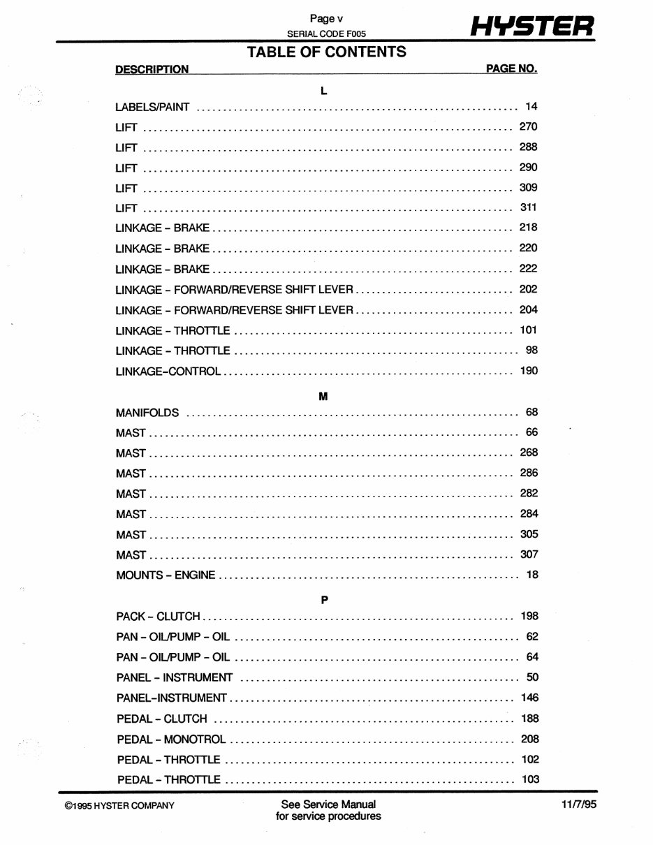 Hyster Challenger F005 (H70XL, H110XL, H90XLS) Forklift Parts Manual preview img 6