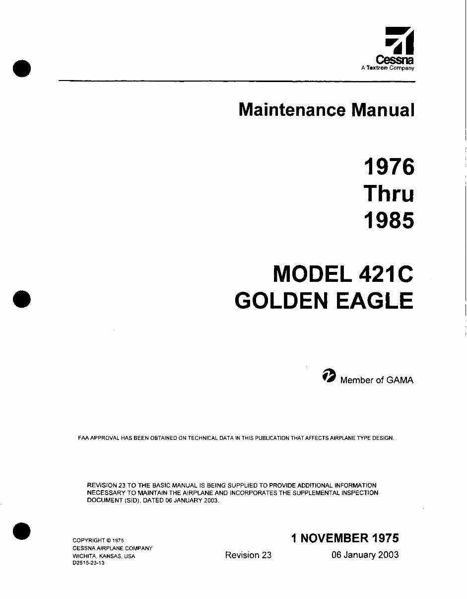CESSNA AIRCRAFT 421C C421C GOLDEN EAGLE POH-AFM preview img 1