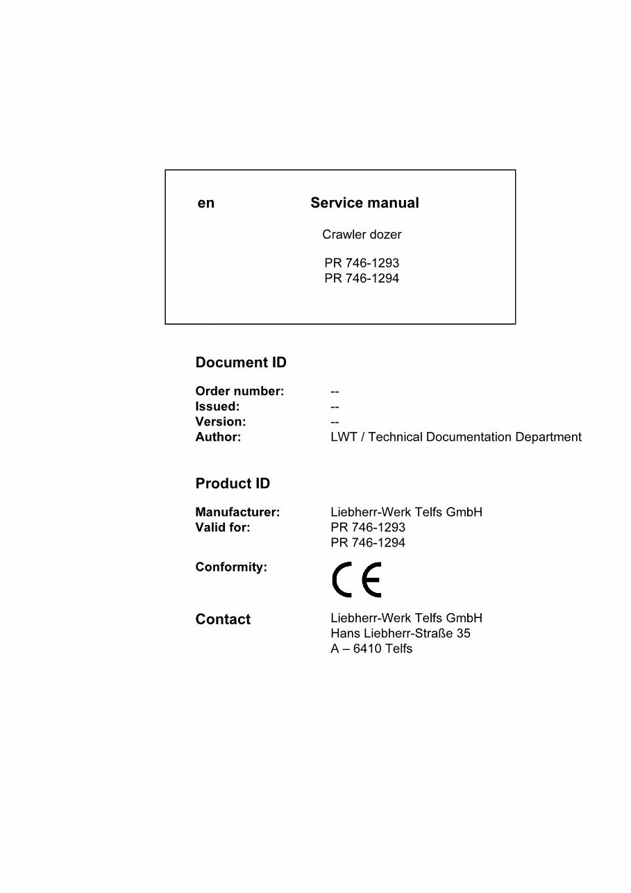 Liebherr PR746 - 1293, PR746 - 1294 Crawler Dozer Service Repair Workshop Manual preview img 1