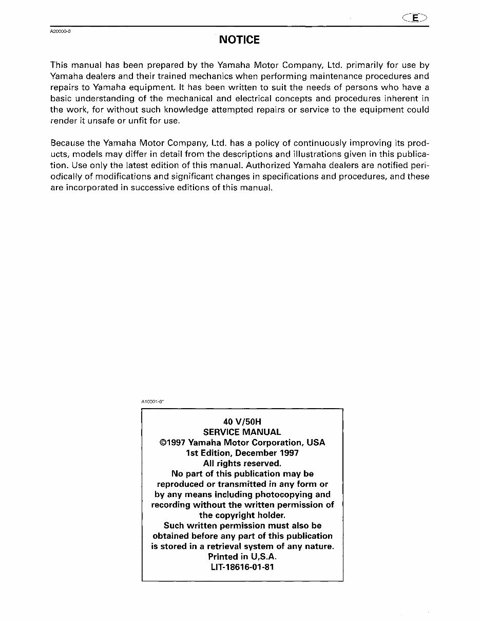1998 Yamaha C40 TLRW Outboard service repair maintenance manual. Factory Service Manual preview img 2
