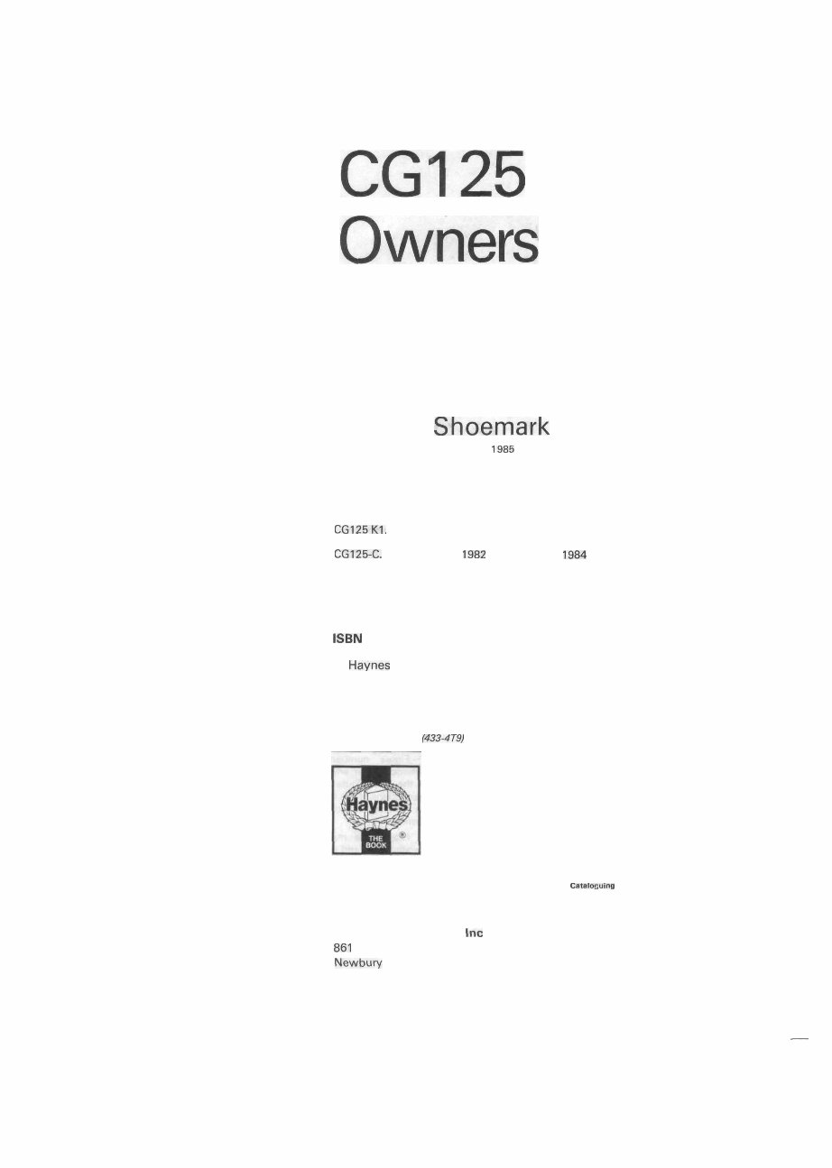 HONDA CG125 (BR)-K 124CC 1991 1992 1993 1994 Service Manual preview img 1