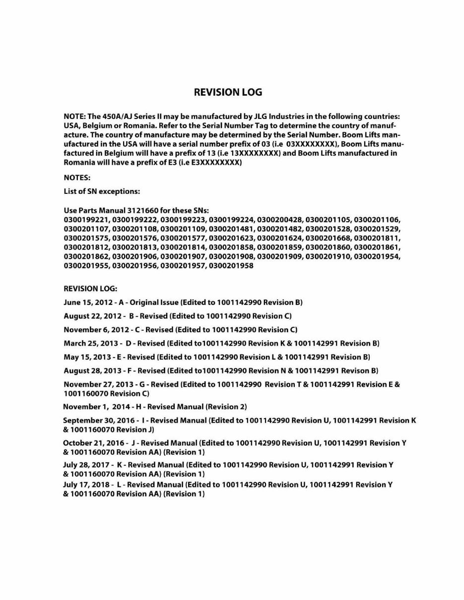 JLG Boom Lifts 450A & 450AJ Series II Global Illustrated Master Parts List Manual ! (USA BUILT MACHINES S/N 0300 preview img 3