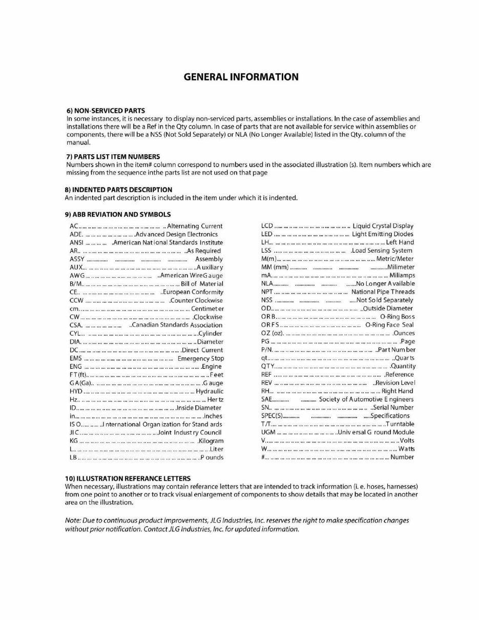 JLG Boom Lifts 450A & 450AJ Series II Global Illustrated Master Parts List Manual ! (USA BUILT MACHINES S/N 0300 preview img 5