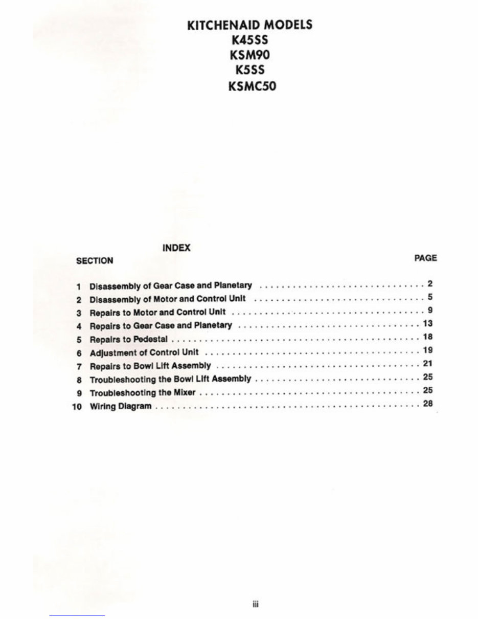 KitchenAid KSMC50 K5SS K45SS KSM90 Service Manual preview img 4