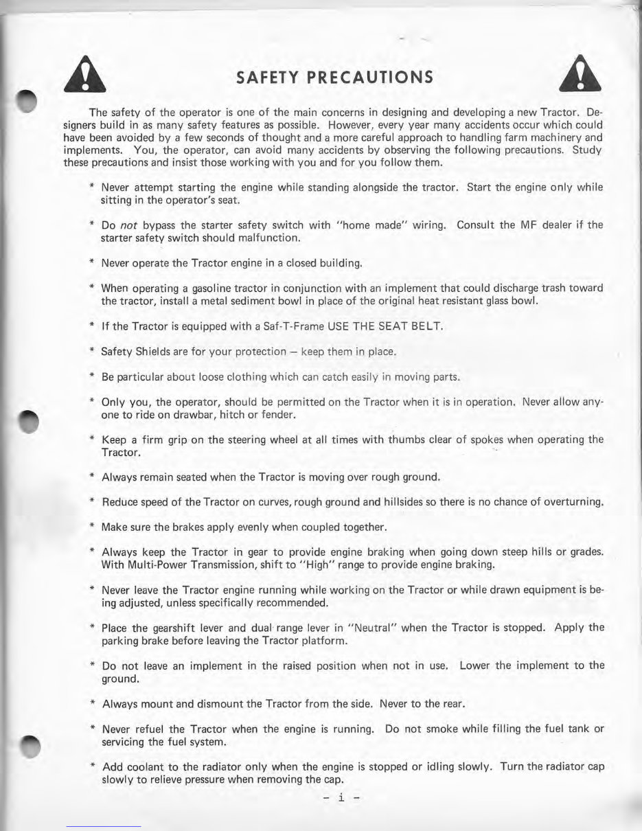 Massey Ferguson MF135 Tractor Operator's Manual preview img 3