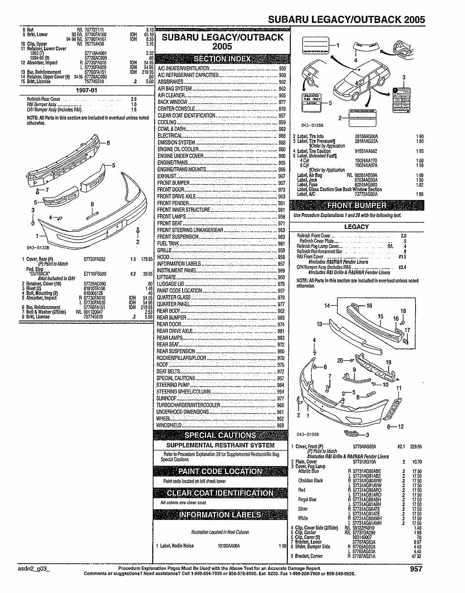 SUBARU LEGACY OUTBACK Replacement Parts Manual 2005 preview img 1
