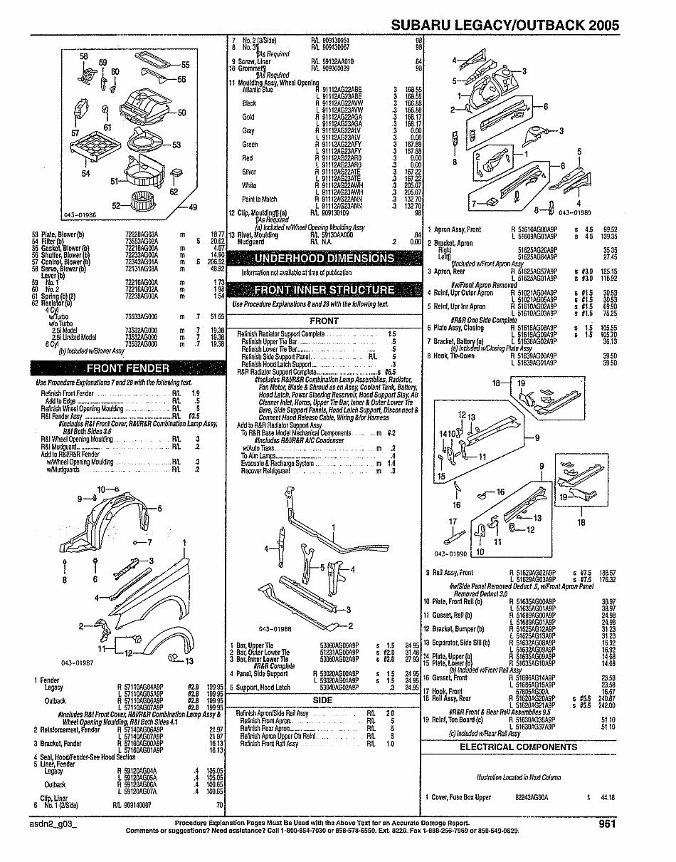 SUBARU LEGACY OUTBACK Replacement Parts Manual 2005 preview img 5