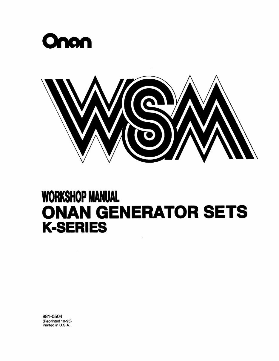 Onan K-Series Generators OEM Service & Repair Manual preview img 1