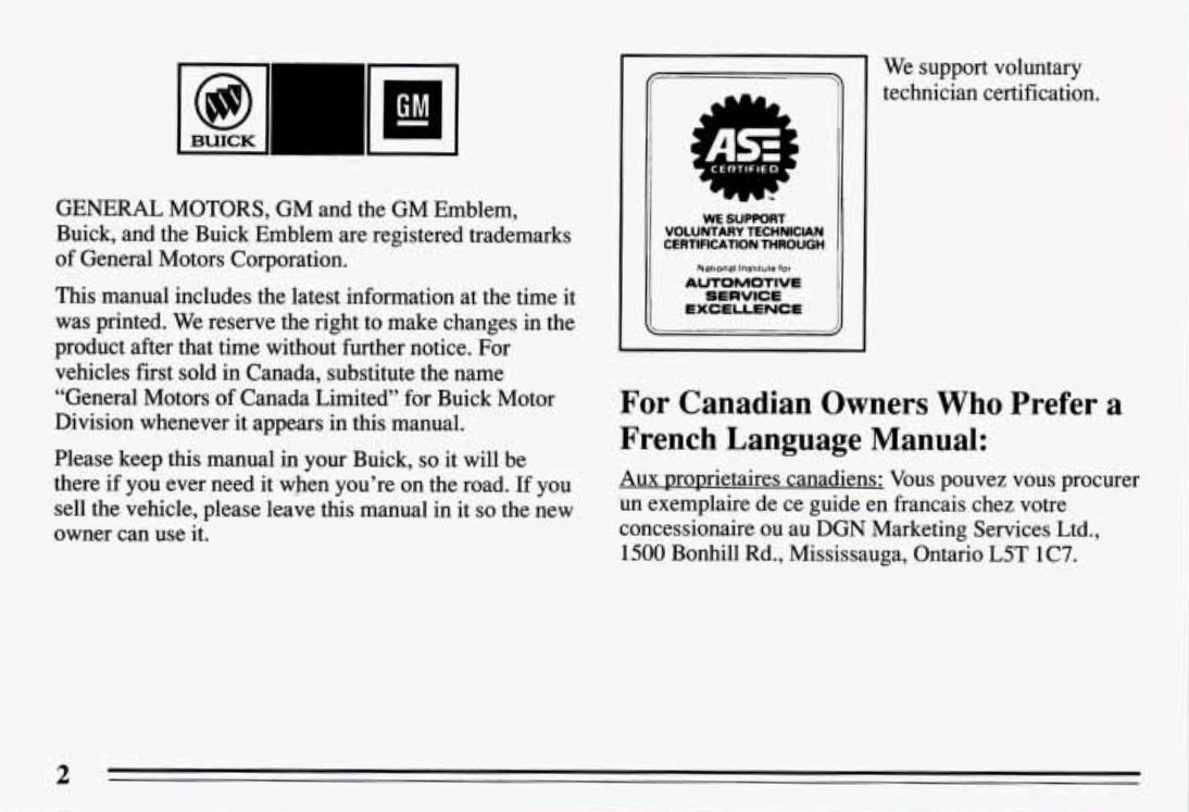 1994 BUICK Park Avenue Owners Manual preview img 4