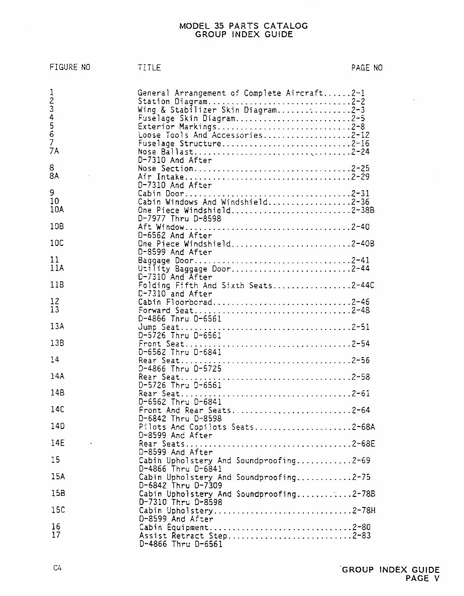 Beechcraft Bonanza 35 Series Aircrafts (H35/J35/K35/M35/N35/P35/S35/V35/V35TC/V35A/V35A-TC) Parts Catalog preview img 6