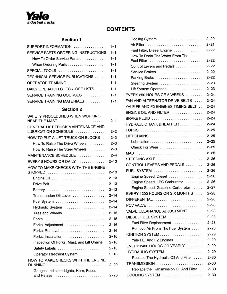 Yale GP 030 BF Gas Forklift Factory Service & Work Shop Manual preview img 5