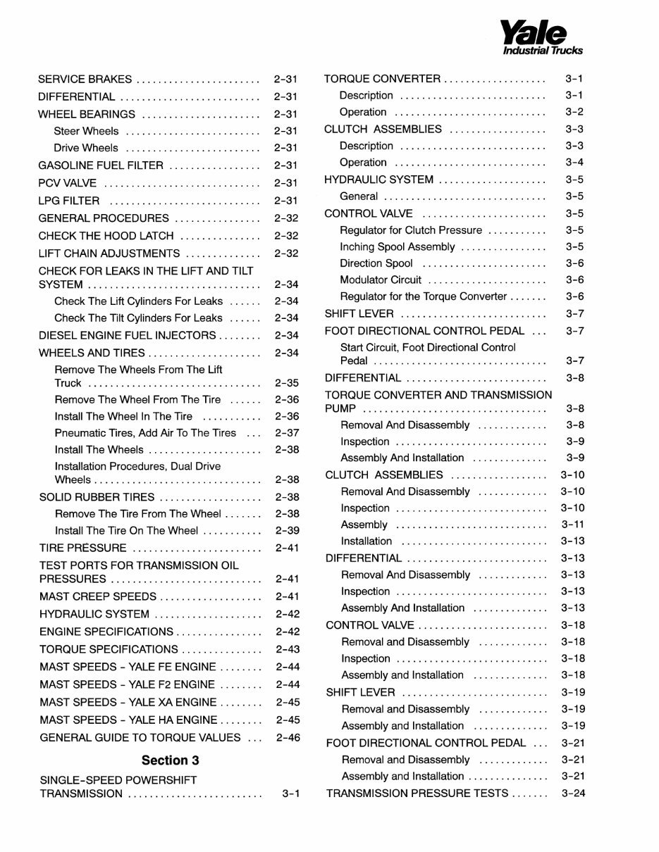 Yale GP 030 BF Gas Forklift Factory Service & Work Shop Manual preview img 6