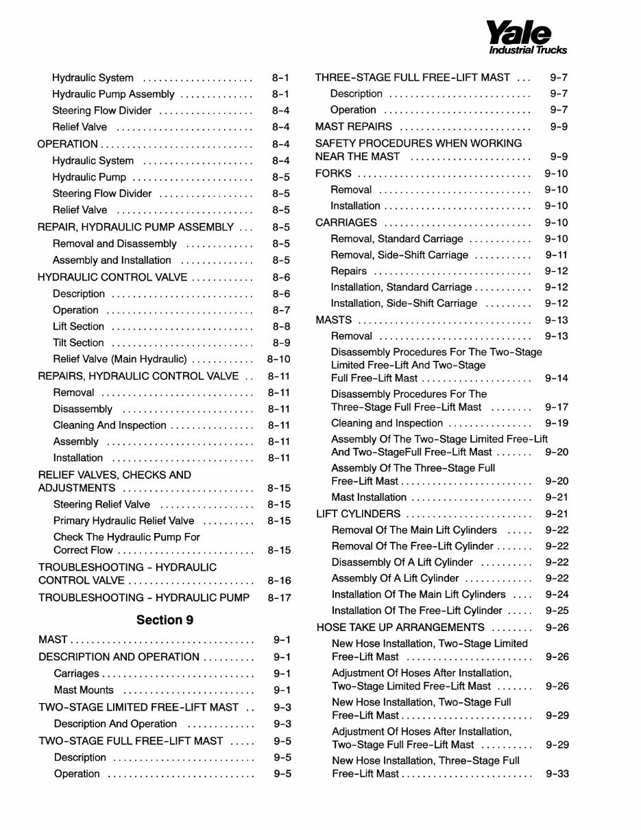 Yale GP 030 BF Gas Forklift Factory Service & Work Shop Manual preview img 8