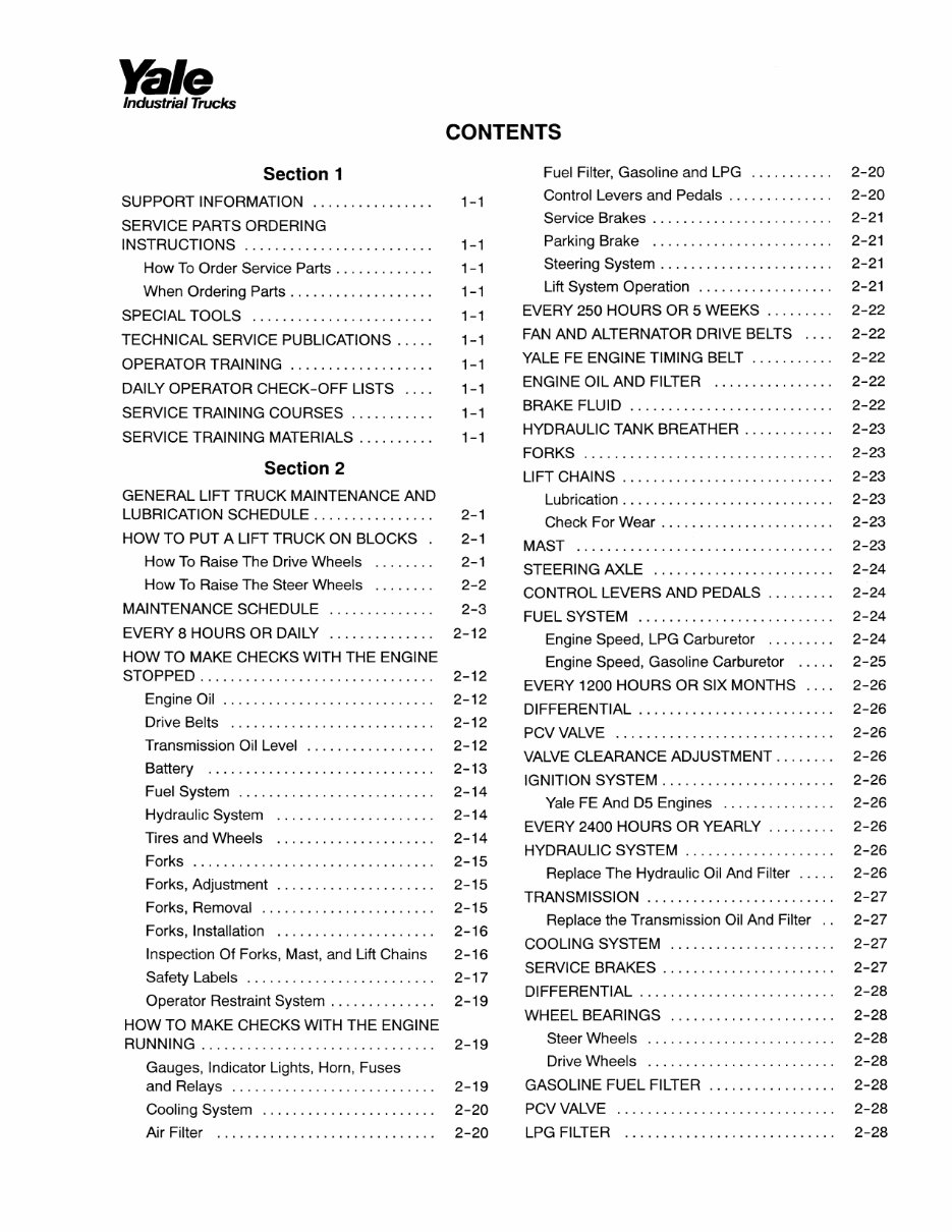 Yale GLC 040 AF Gas Forklift Factory Service & Work Shop Manual preview img 5