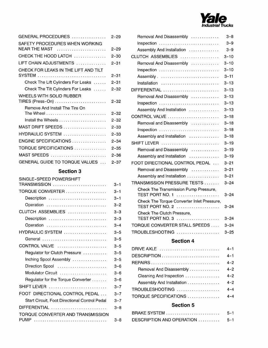 Yale GLC 040 AF Gas Forklift Factory Service & Work Shop Manual preview img 6