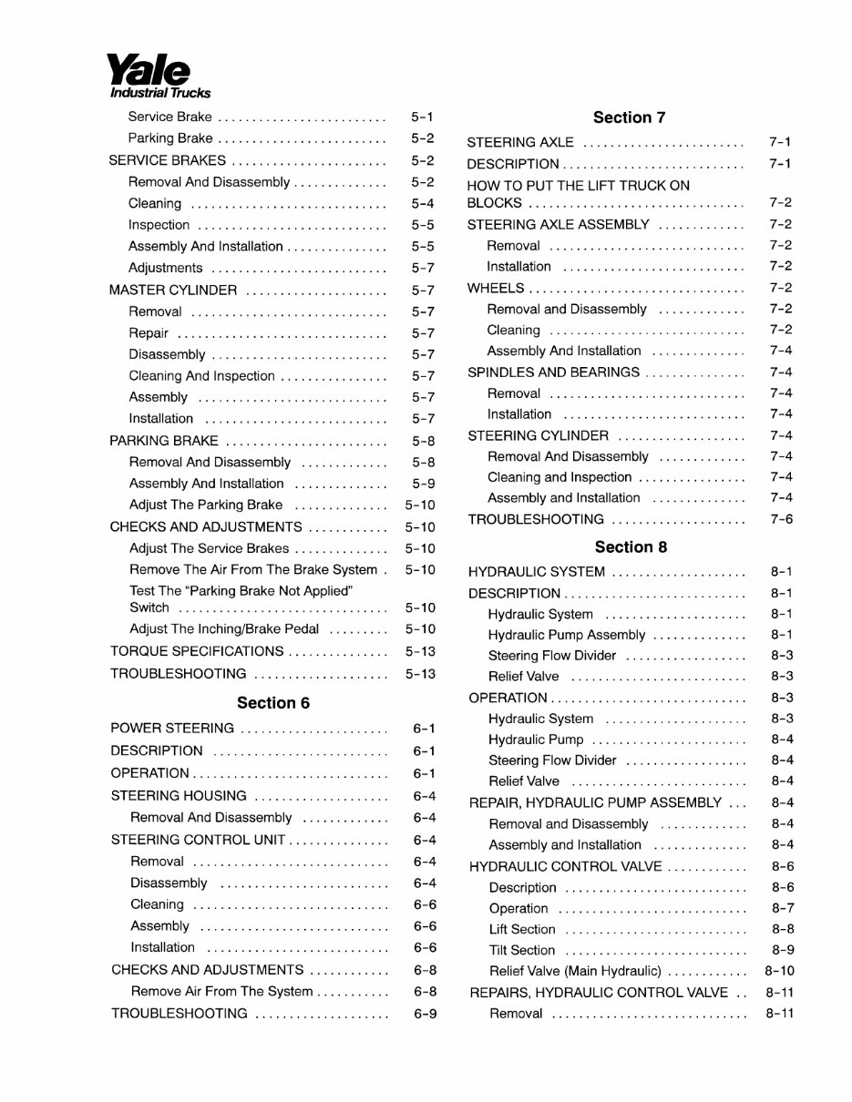 Yale GLC 040 AF Gas Forklift Factory Service & Work Shop Manual preview img 7
