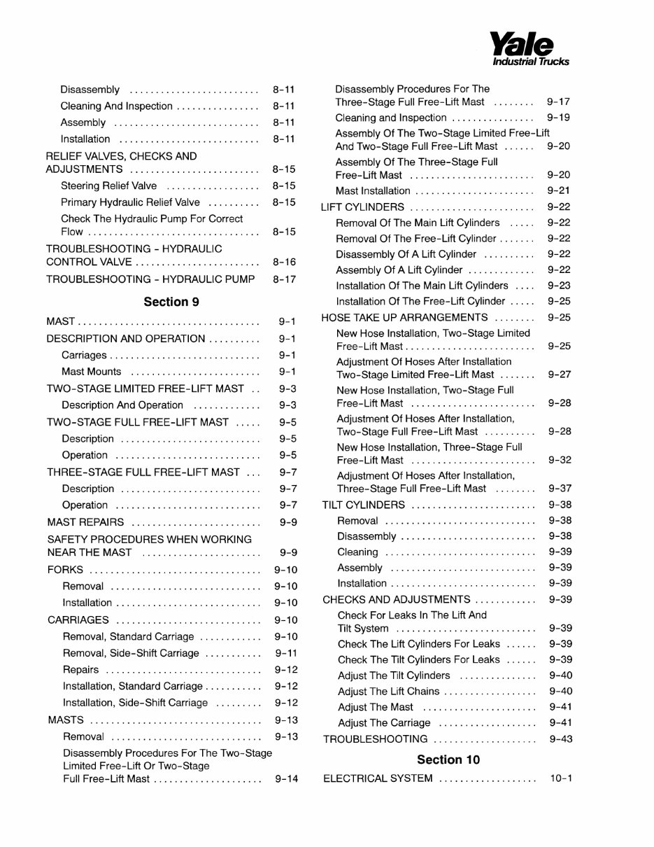Yale GLC 040 AF Gas Forklift Factory Service & Work Shop Manual preview img 8