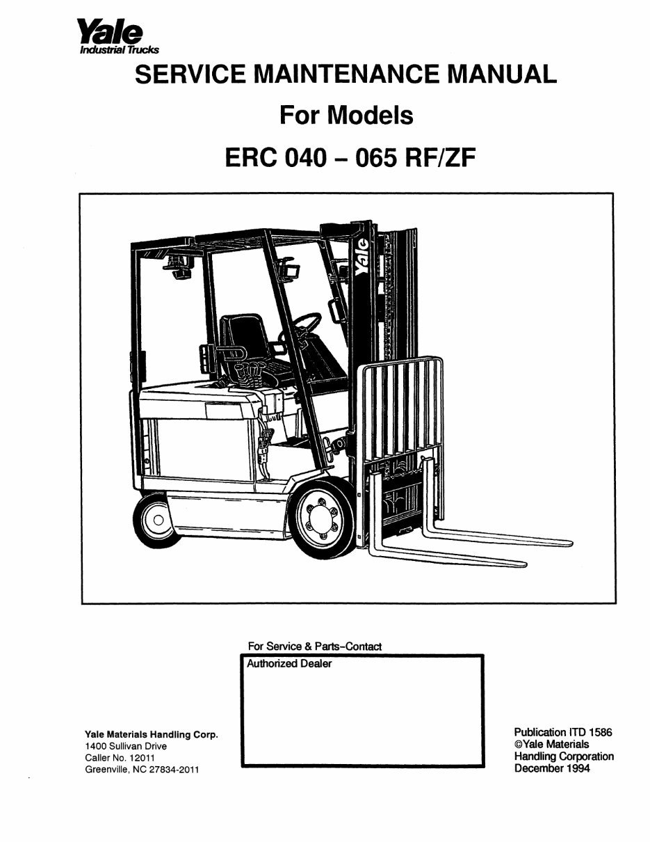 Yale ERC 040 RF Electric Forklift Factory Service & Work Shop Manual preview img 1