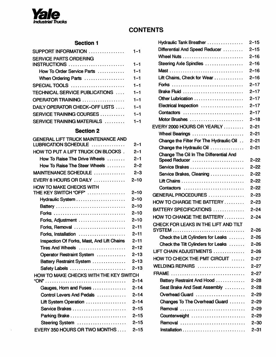 Yale ERC 040 RF Electric Forklift Factory Service & Work Shop Manual preview img 5