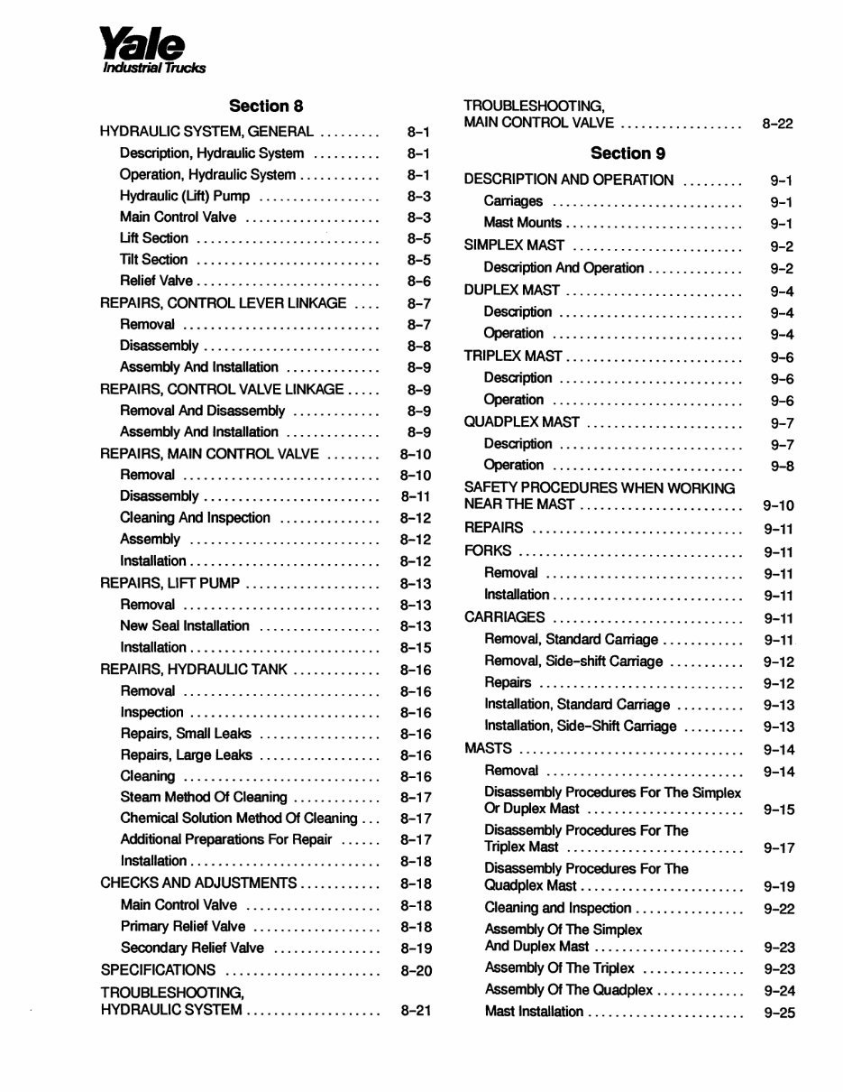 Yale ERC 040 RF Electric Forklift Factory Service & Work Shop Manual preview img 9