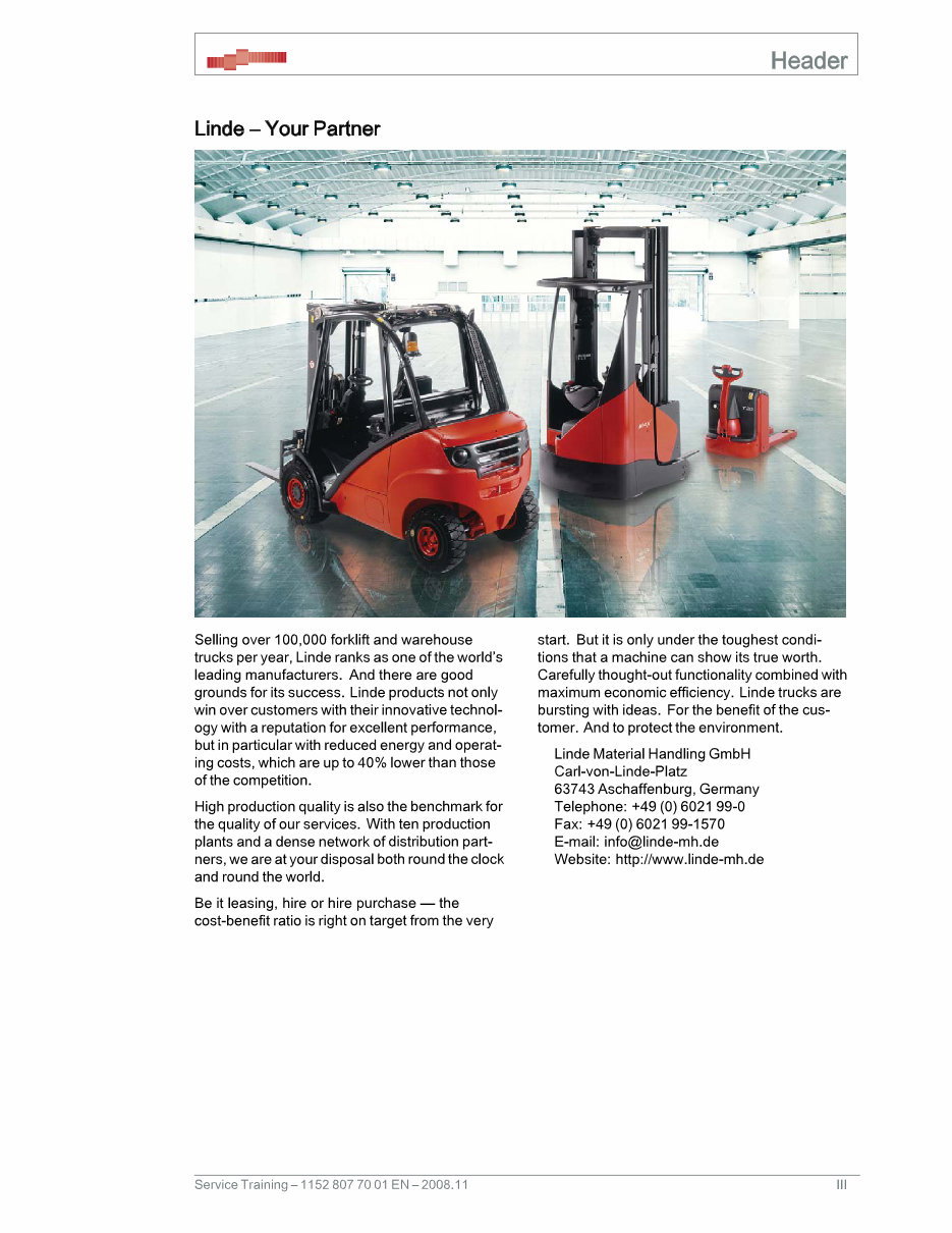 Linde Electric Pallet Truck Type 1152: T16, T18, T20 Service Training (Workshop) Manual preview img 3