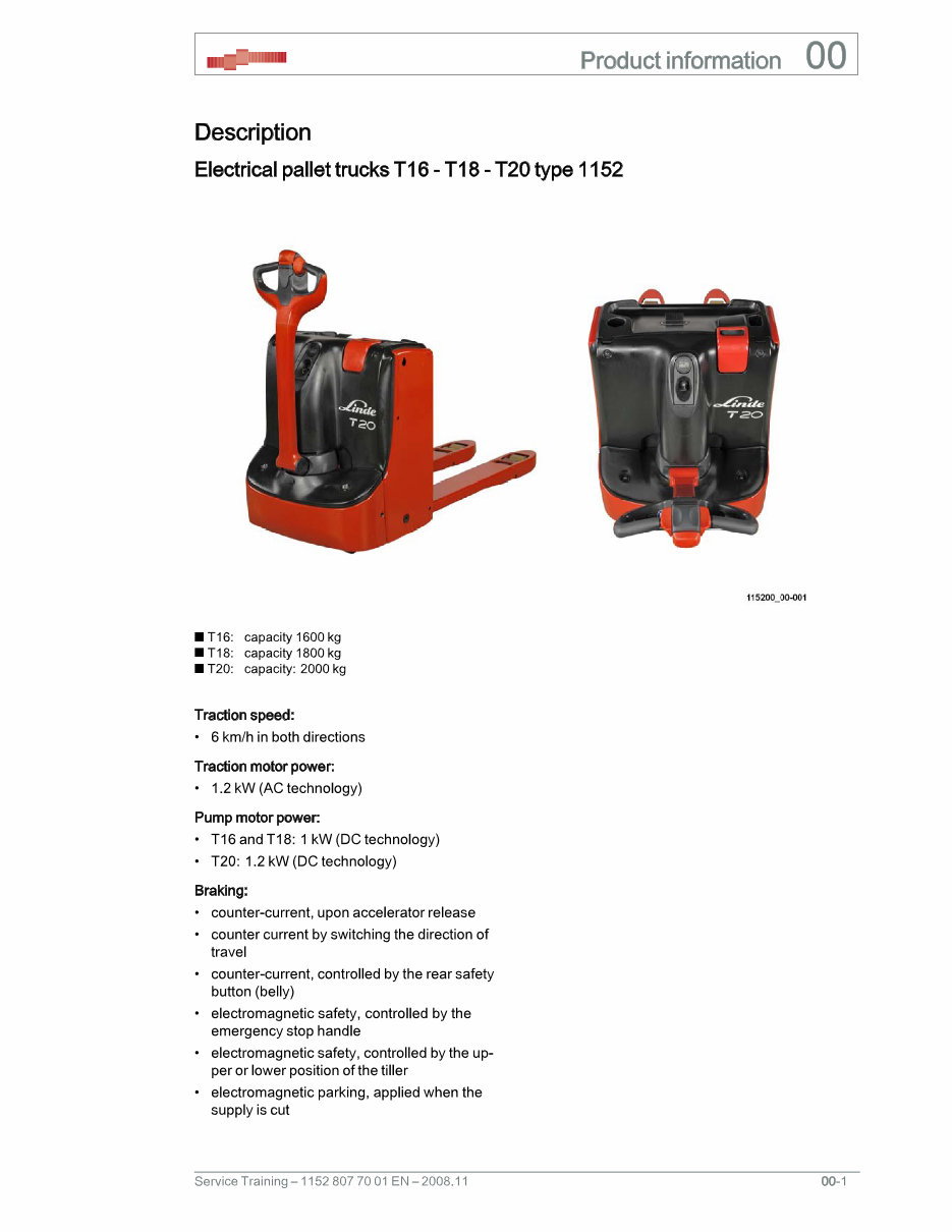Linde Electric Pallet Truck Type 1152: T16, T18, T20 Service Training (Workshop) Manual preview img 8