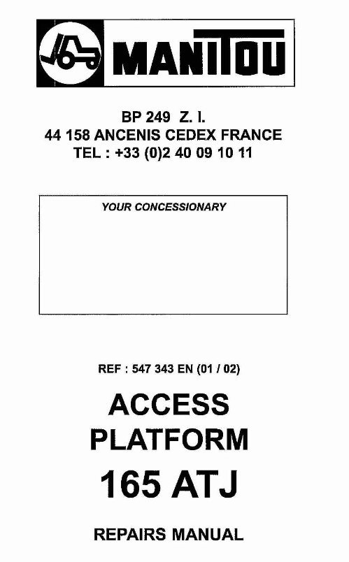 Manitou 165 ATJ Telescopic Access Platform Service Manual preview img 1