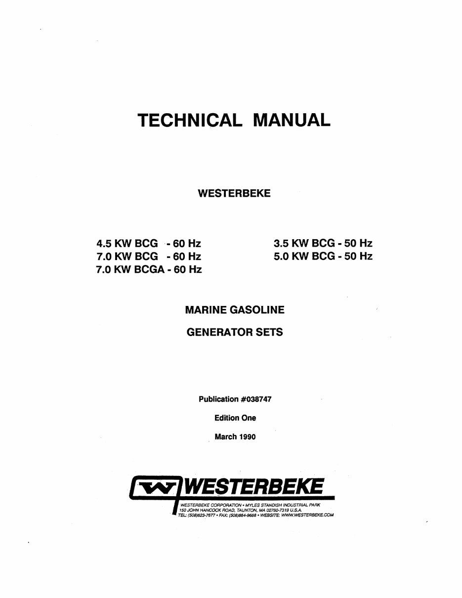 Westerbeke Carbureted Gasoline Generators 3.5 KW BCG-50 Hz Marine Gasoline*Factory Service / Repair/ Workshop Manual Instant Dow preview img 1