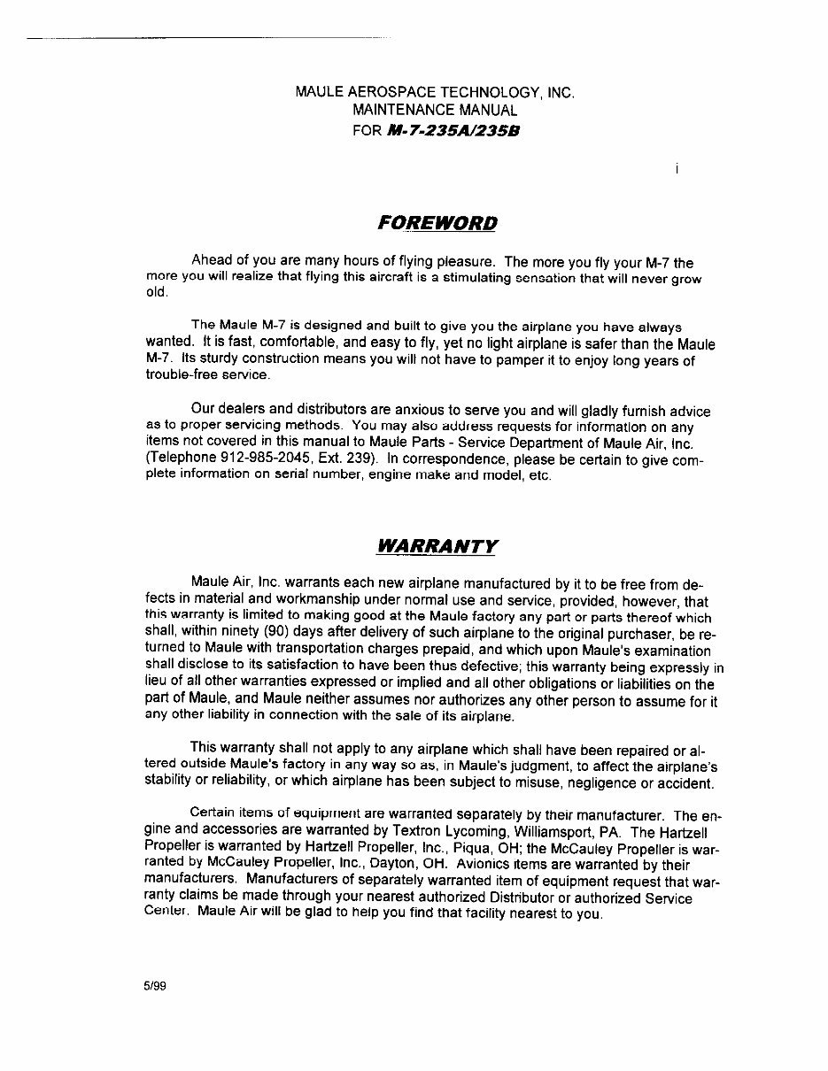 Maule M7 235 A/B aircraft maintenance manual preview img 2