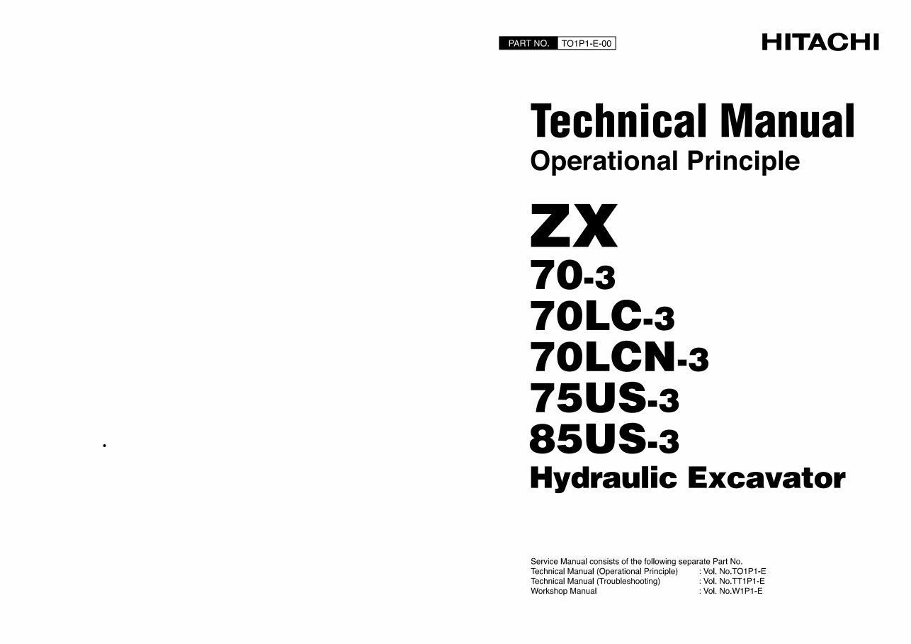 Hitachi ZX70-3 85US-3 Hydraulic Excavator Complete Workshop Service Repair Manual preview img 1