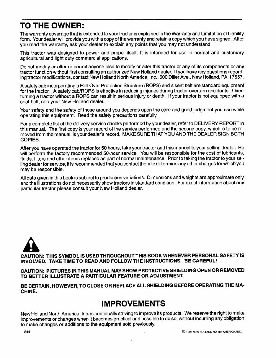 NEW HOLLand TS90 TS100 TS110 SYNCHRO COMMand and ELECTROSHIFT TransmissionS Tractor Operators Manual preview img 2