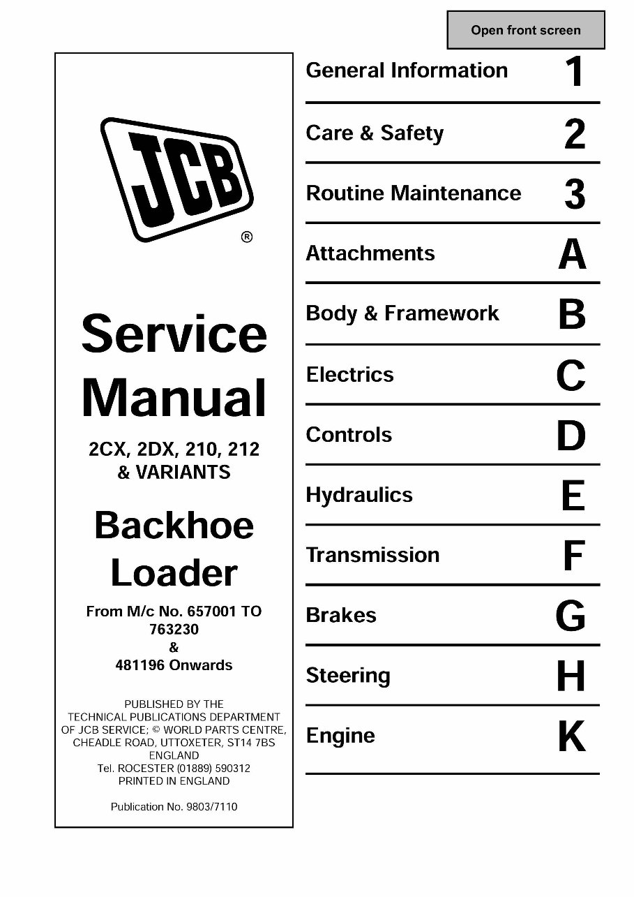 JCB 2CX/2DX/210/212 Backhoe Loader OEM Service & Repair Manual preview img 1