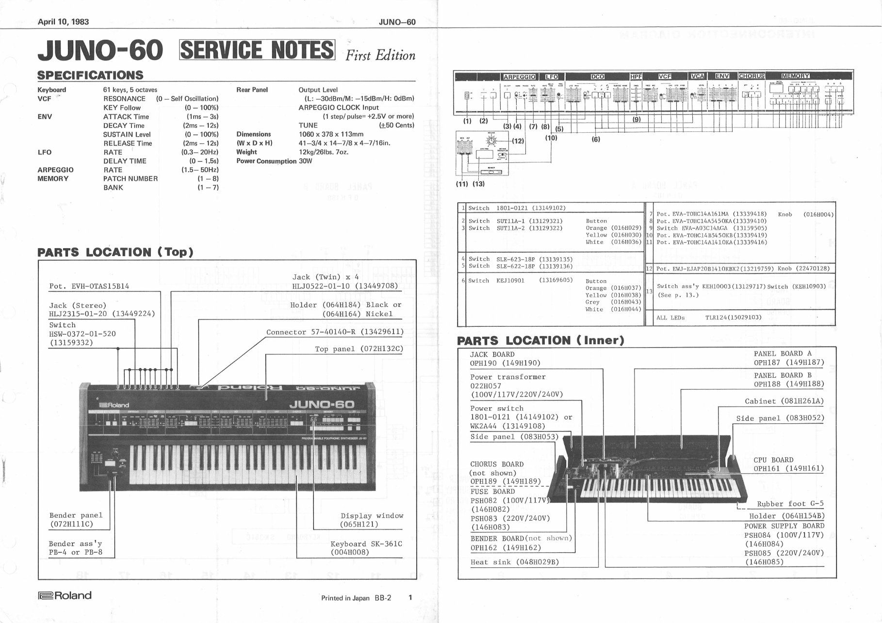 Roland juno60 juno-60 juno 60 complete service manual preview img 1