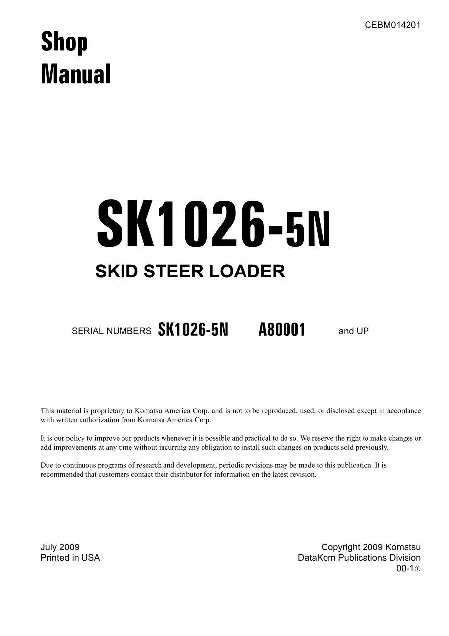 KOMATSU SK1026-5N Skid Steer Loader Service Repair Manual + Operation & Maintenance Manual preview img 1