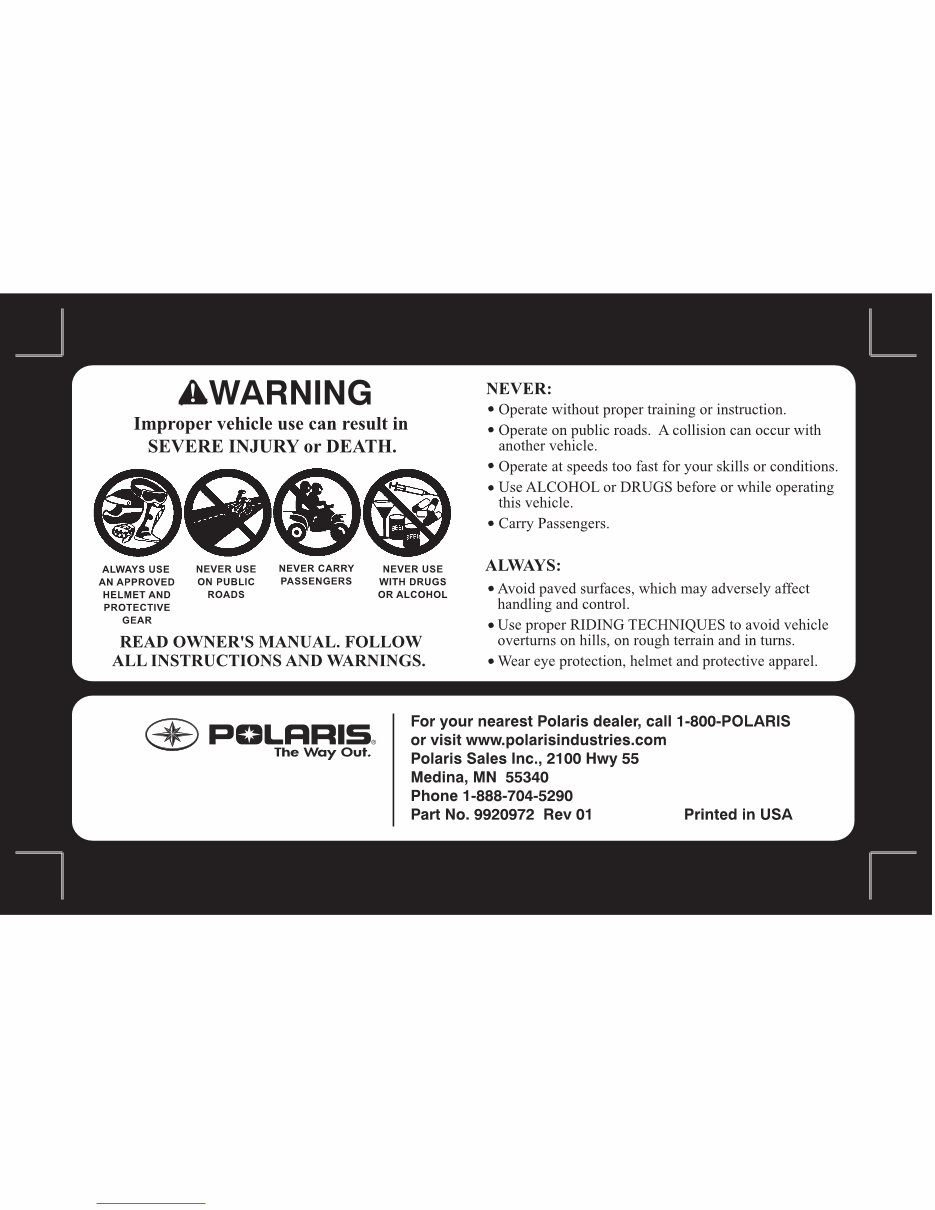 Polaris Outlaw-525-IRS Owners Manual 2008 preview img 2