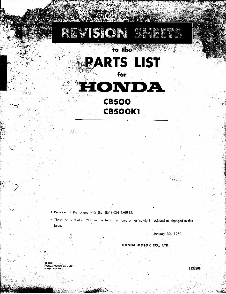 HONDA CB500 Replacement Parts Manual 1971-1975 preview img 1