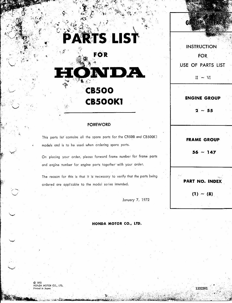 HONDA CB500 Replacement Parts Manual 1971-1975 preview img 2